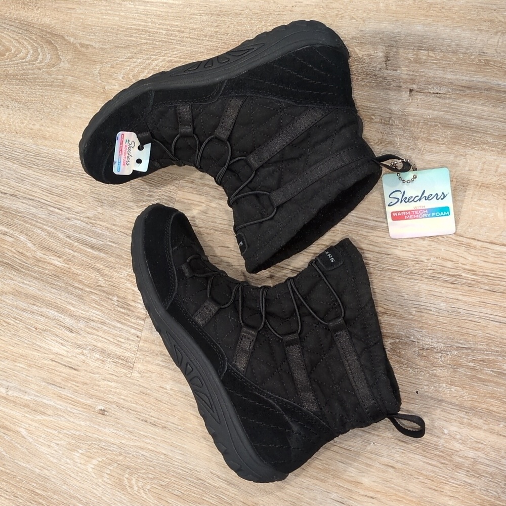 ❤️ NWT Skechers Women's Black leather Quilted Winter Boots size 5 ❤️ - Picture 6 of 12